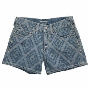 Ariat Denim Shorts Womens 26 Blue Jean Southwest Aztec Print Cotton Boyfriend